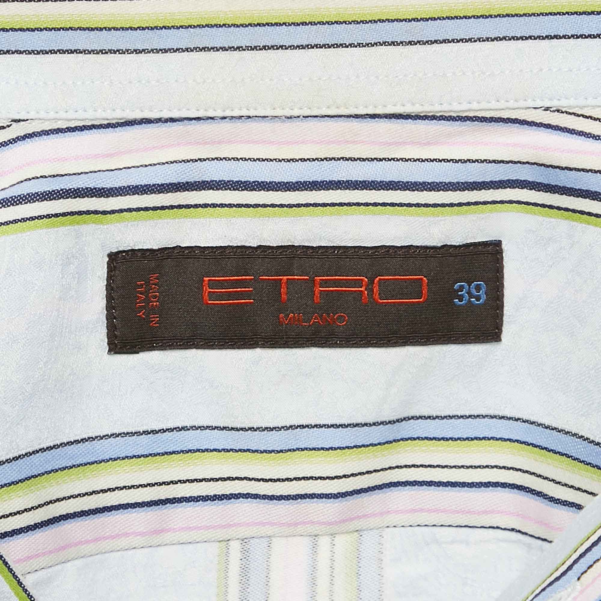 Etro Multicolor Stripe Jacquard Cotton Button Front Shirt M 