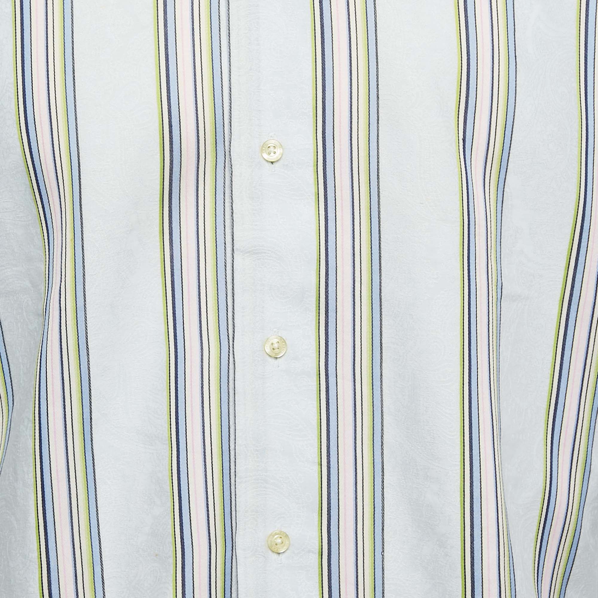 Etro Multicolor Stripe Jacquard Cotton Button Front Shirt M 
