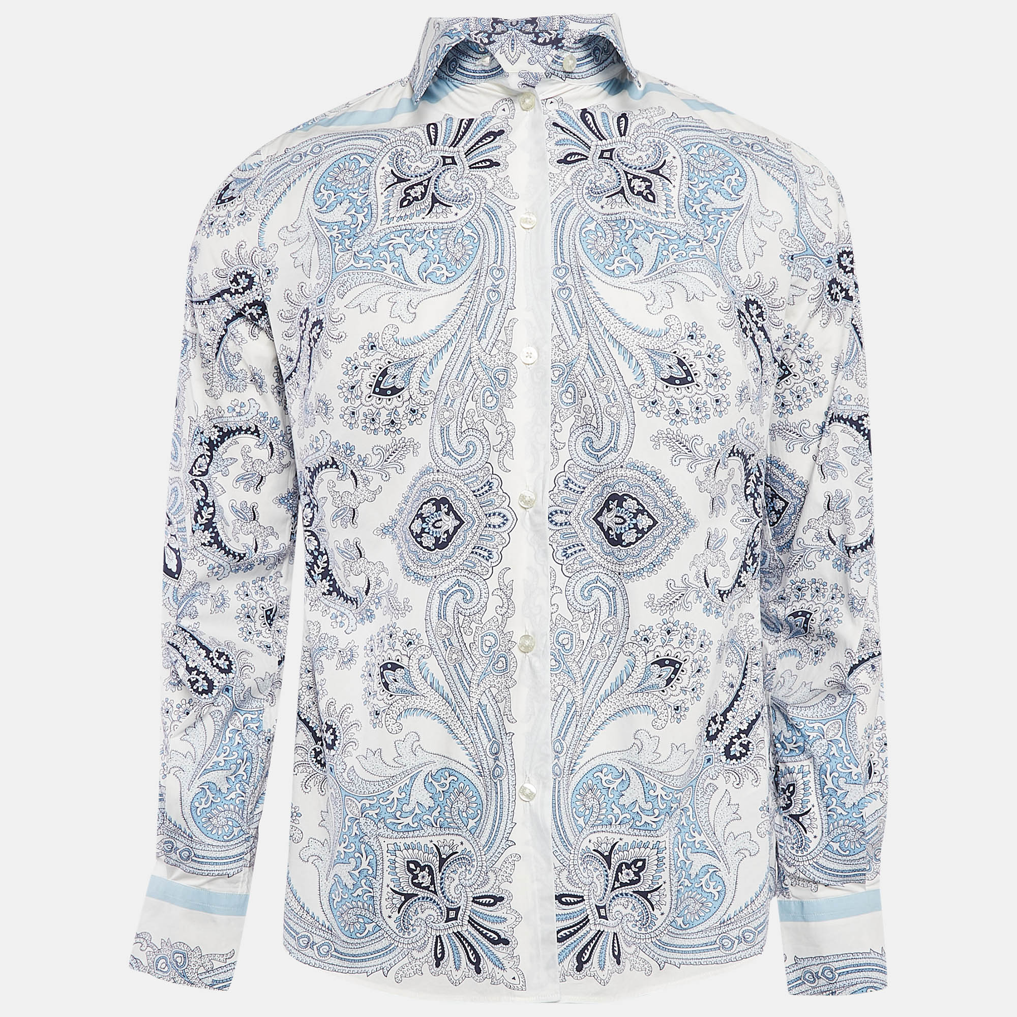 

Etro White/Blue Paisley Print Cotton Full Sleeve Shirt M