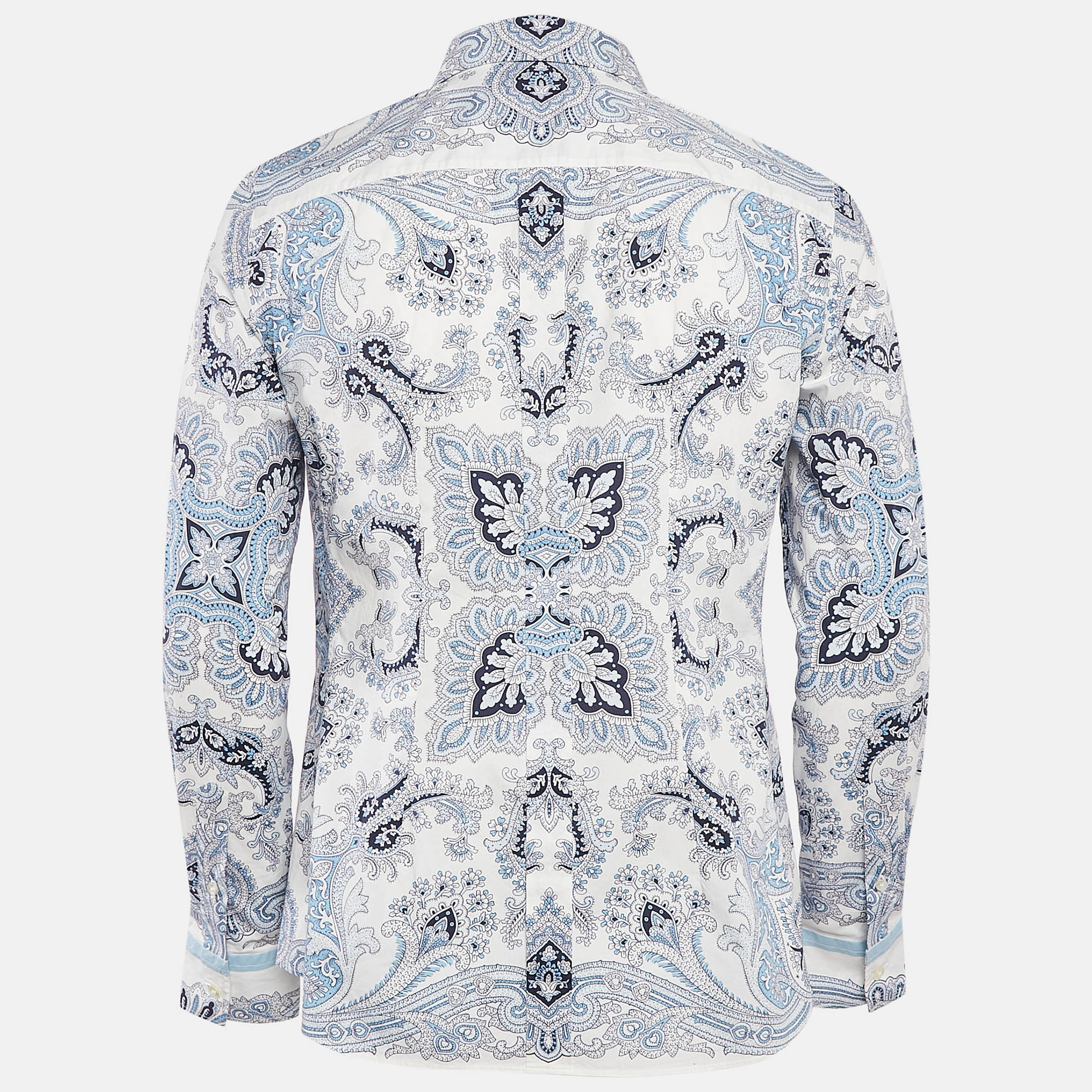 Etro White/Blue Paisley Print Cotton Full Sleeve Shirt M 