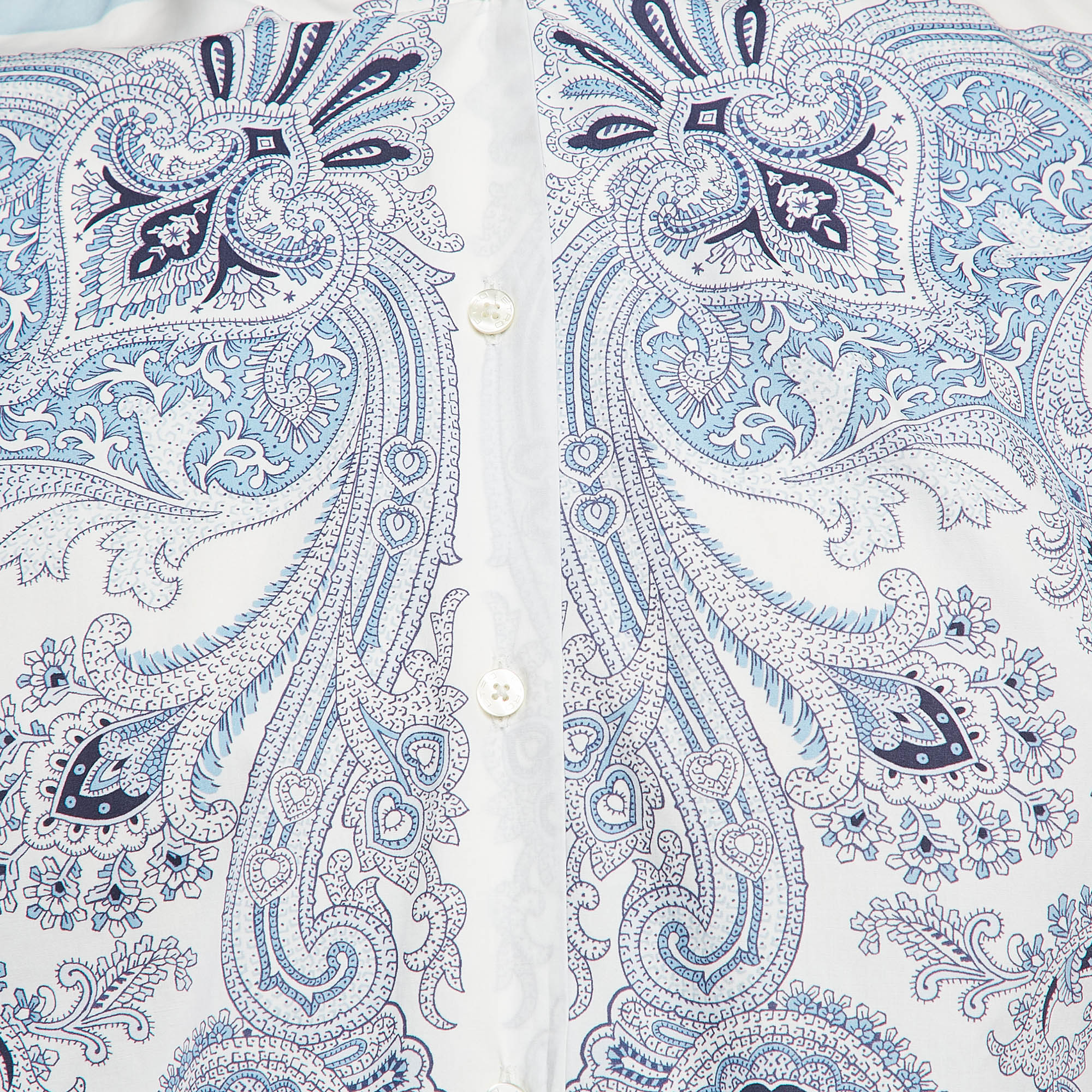 Etro White/Blue Paisley Print Cotton Full Sleeve Shirt M 