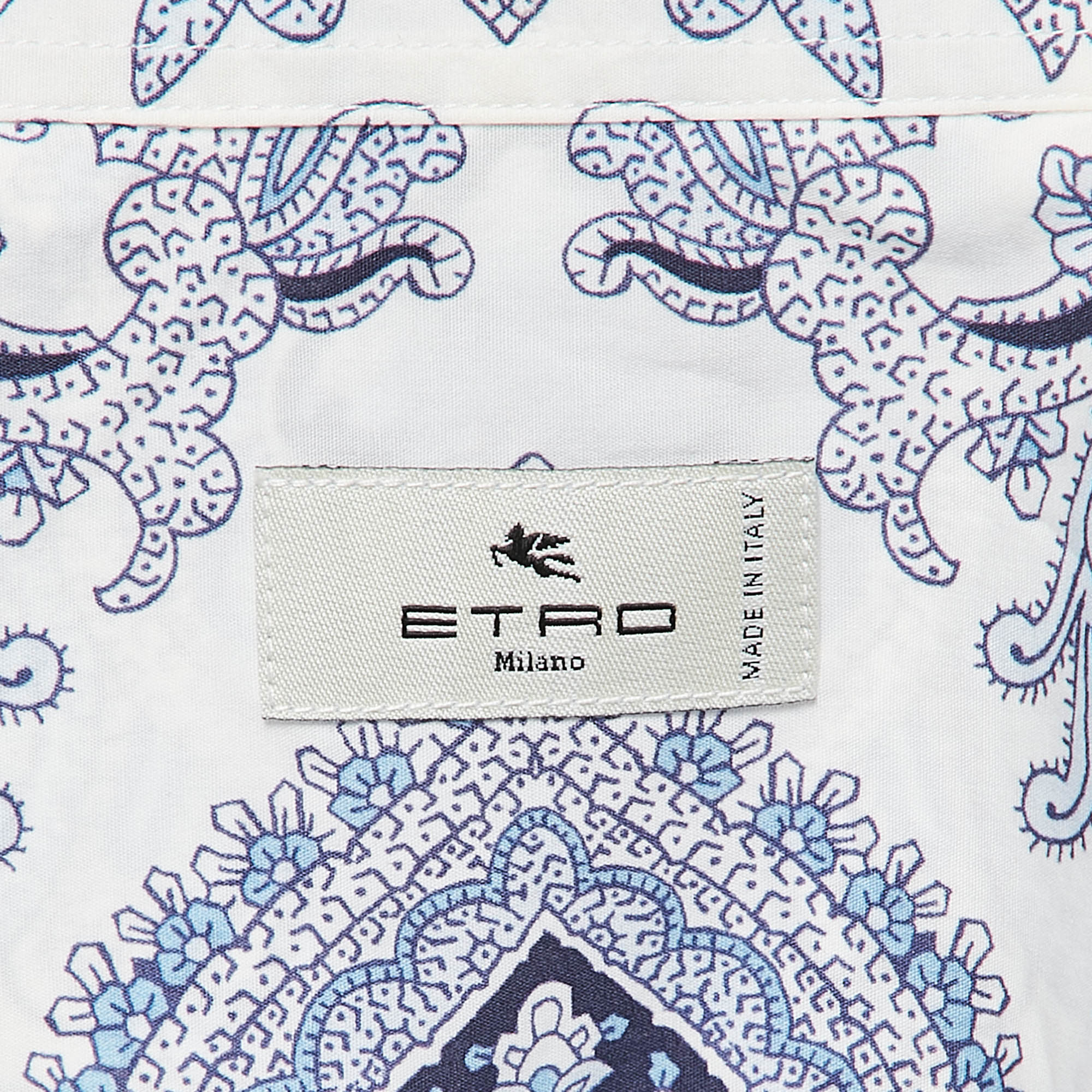 Etro White/Blue Paisley Print Cotton Full Sleeve Shirt M 