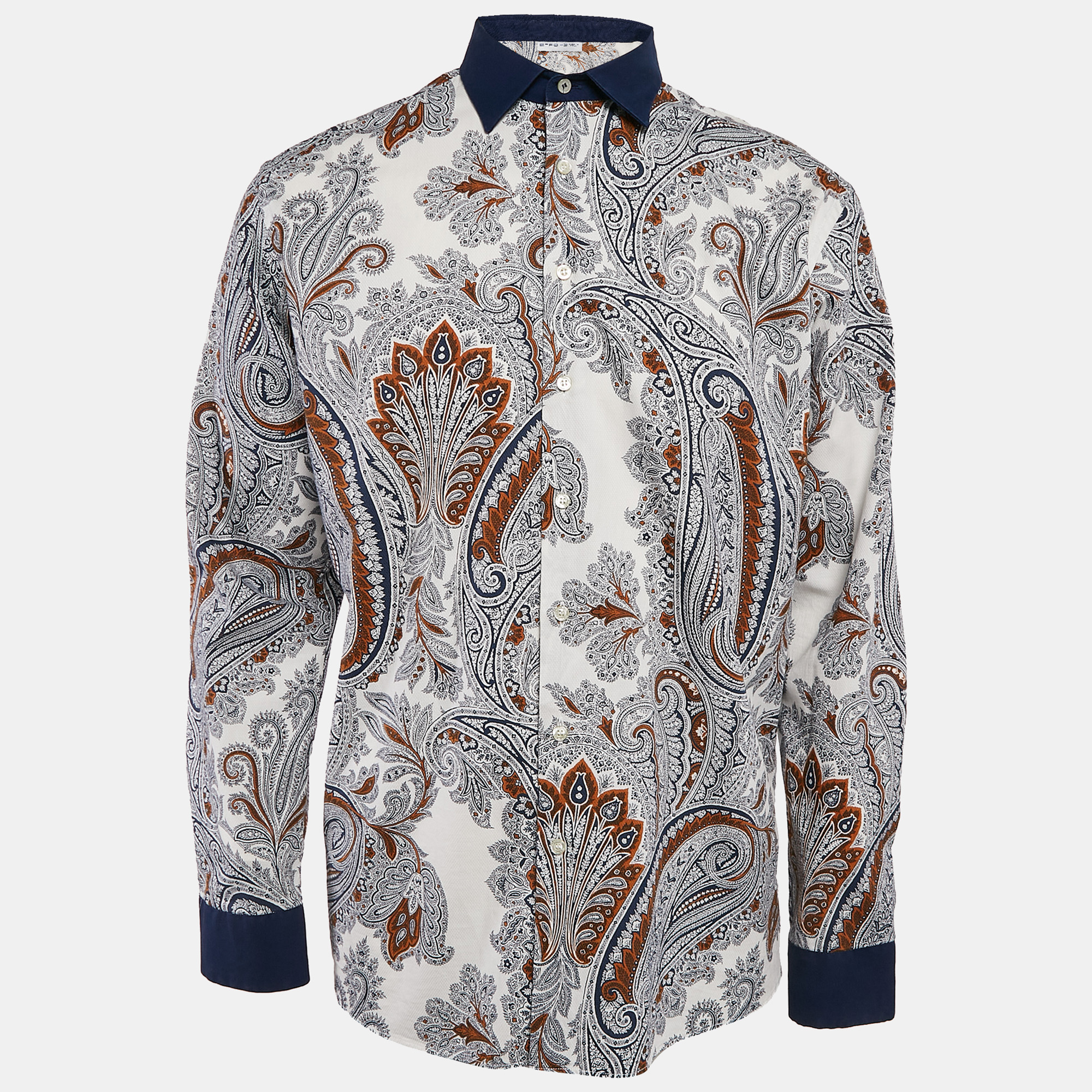 

Etro White/Blue Paisley Print Cotton Shirt XXL