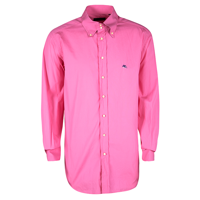 مملوكة مسبقًا قميص ايترو أزرار أمامية أكمام طويلة قطن وردي XXL