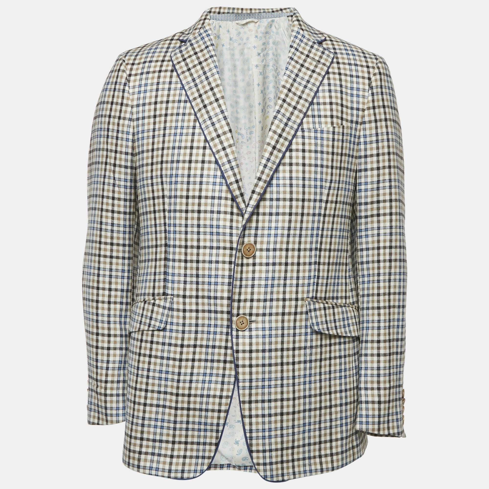 

Etro Brown Checks Cotton Blend Regular Fit Blazer L