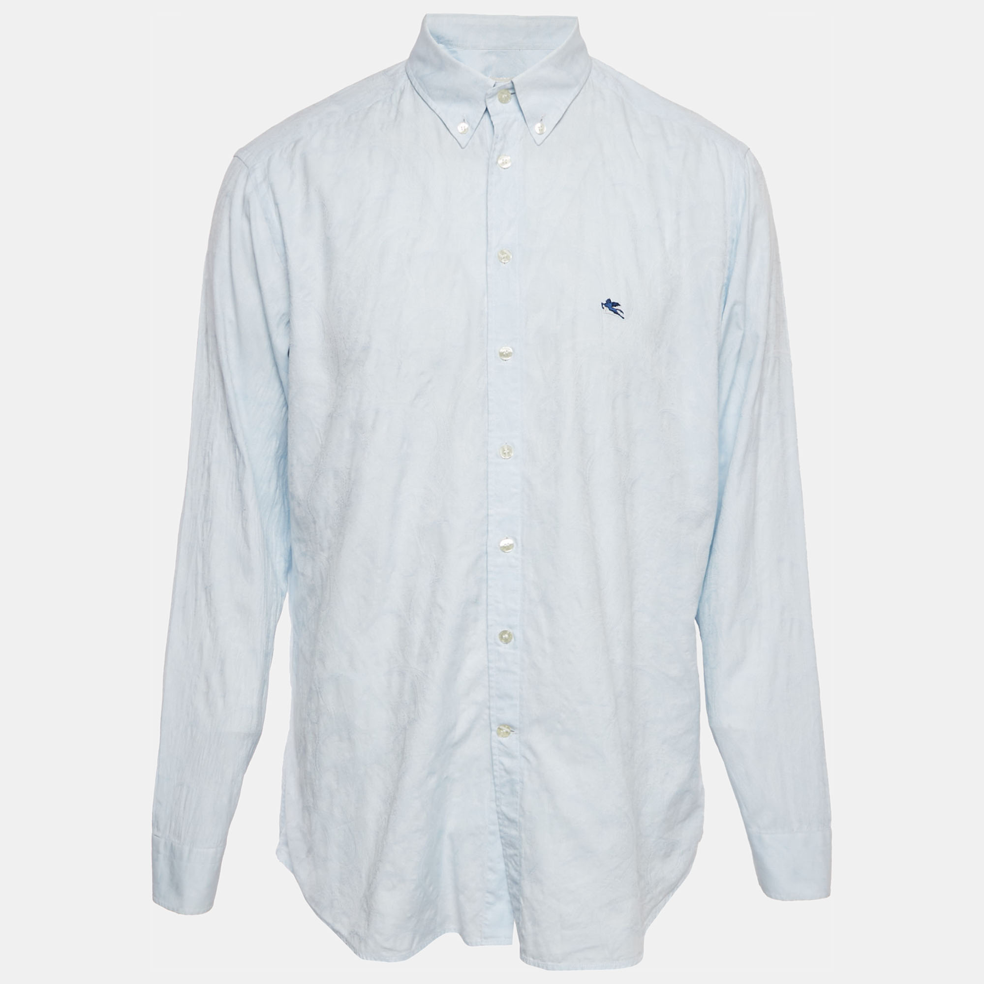 

Etro Light Blue Paisley Jacquard Cotton Button Front Shirt XXL