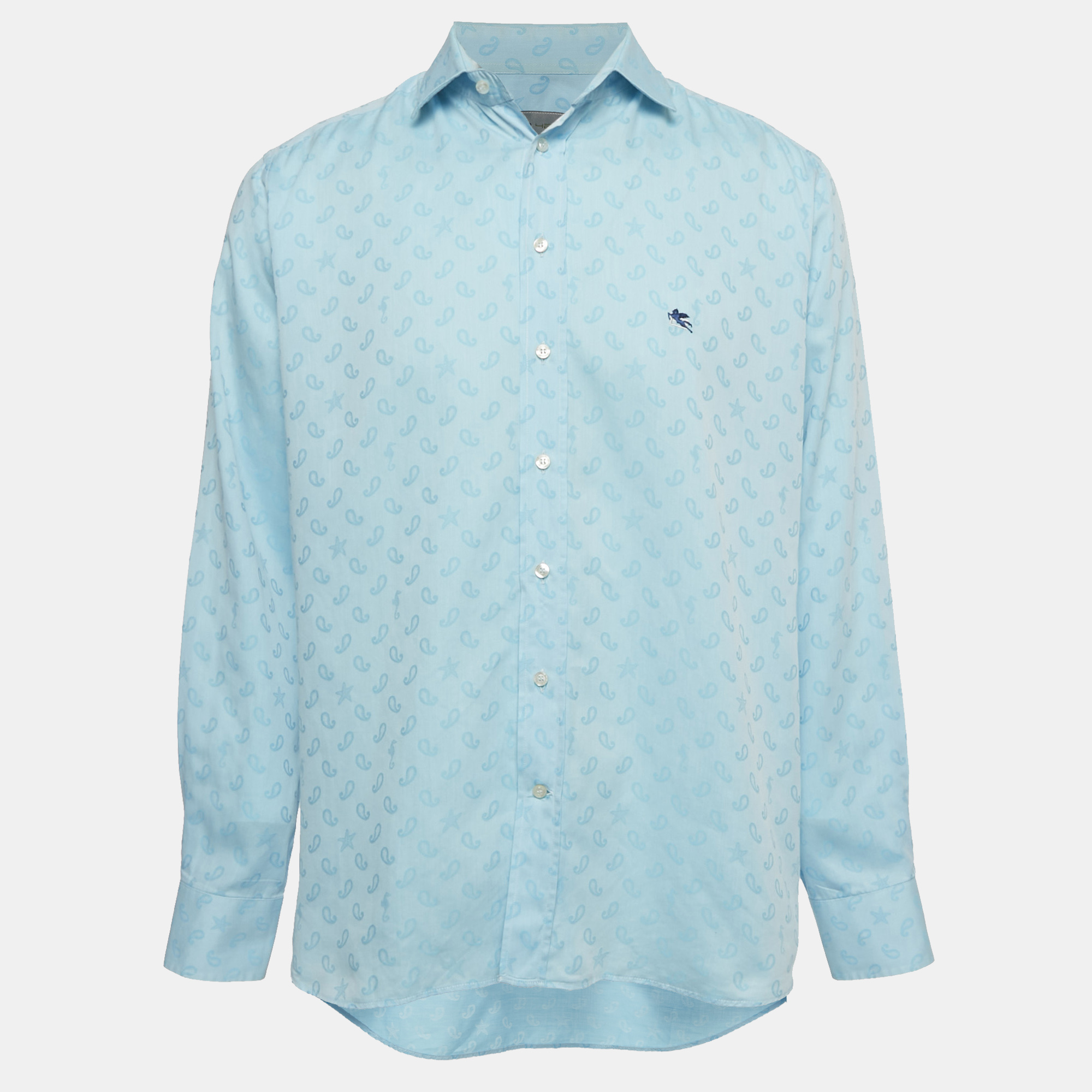 Etro Blue Paisley Jacquard Button Front Shirt XL