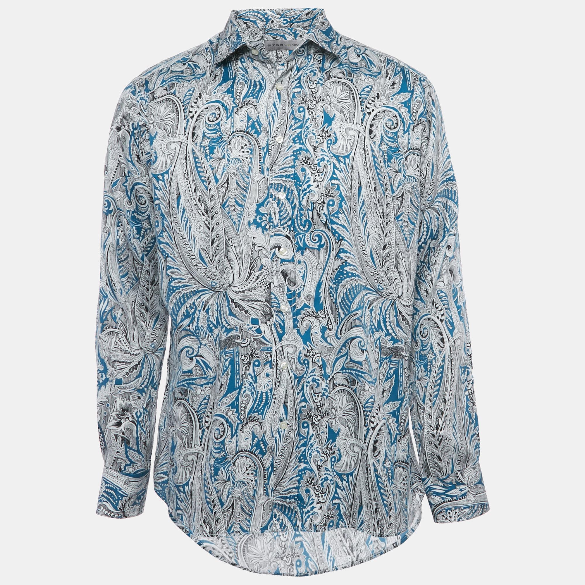 

Etro Blue Printed Cotton Button Front Long Sleeve Shirt XXL