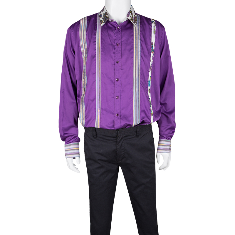

Etro Purple Pleat Detail Long Sleeve Button Front Cotton Shirt L