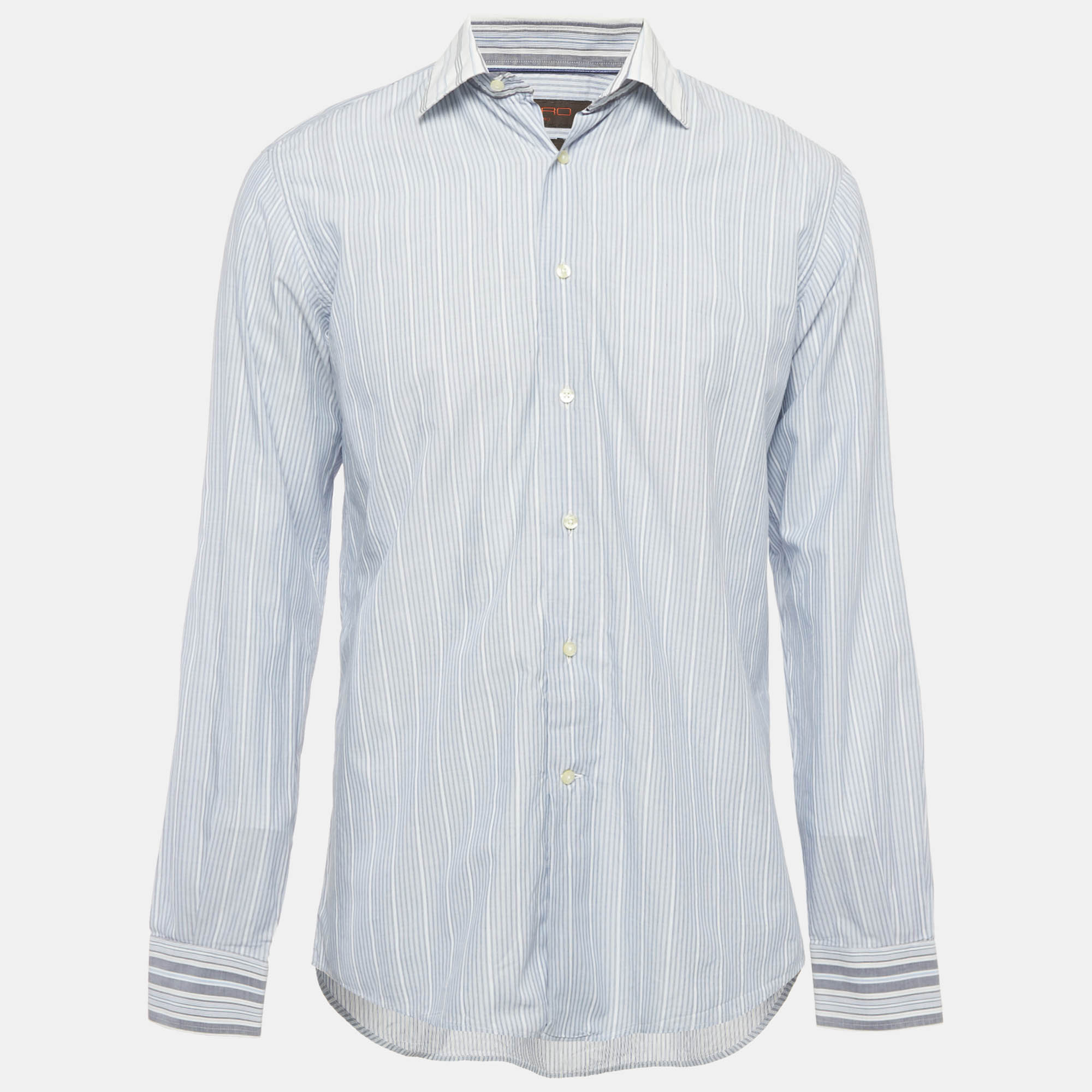 

Etro Blue Stripe Print Cotton Slim Fit Shirt L