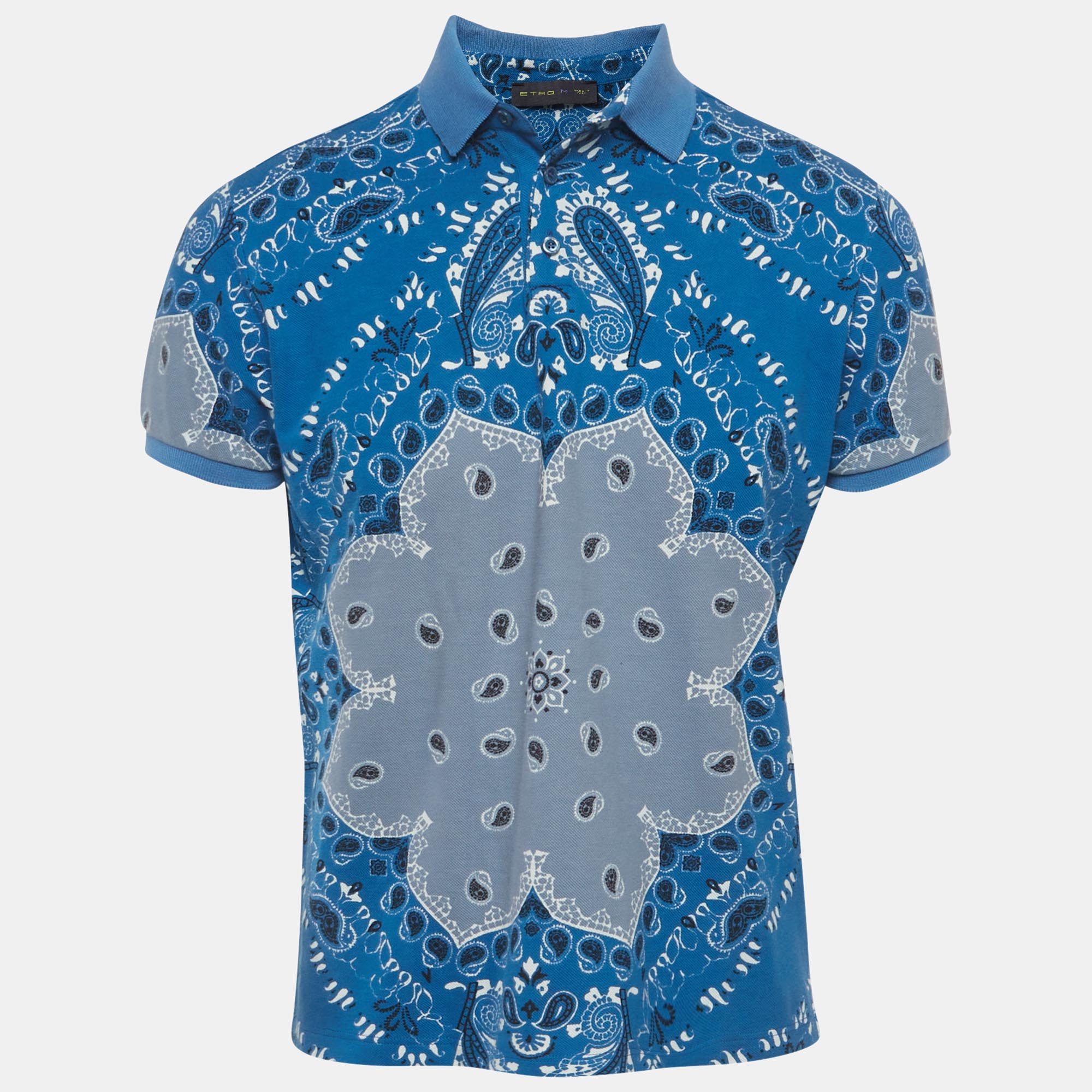 

Etro Blue Paisley Print Polo T-Shirt M