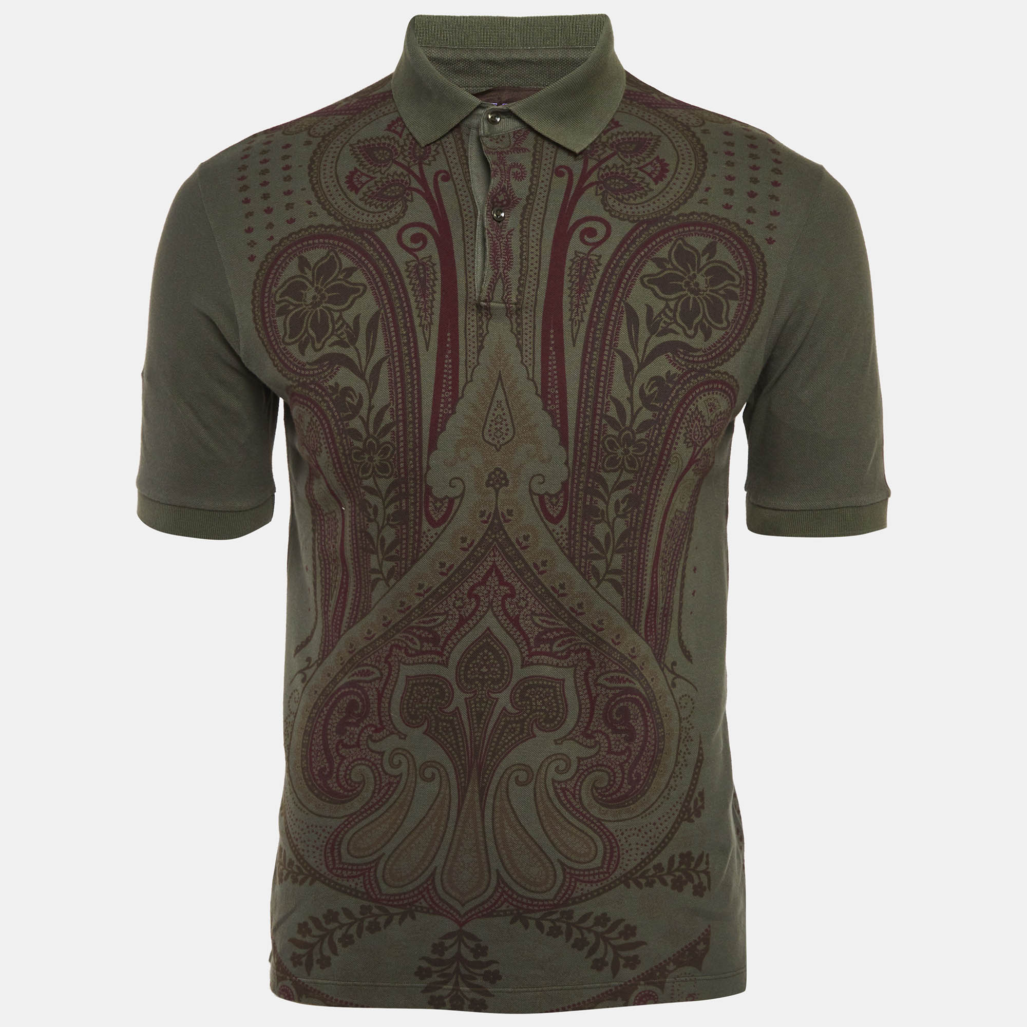 

Etro Olive Green Paisley Print Pique Polo T-Shirt M