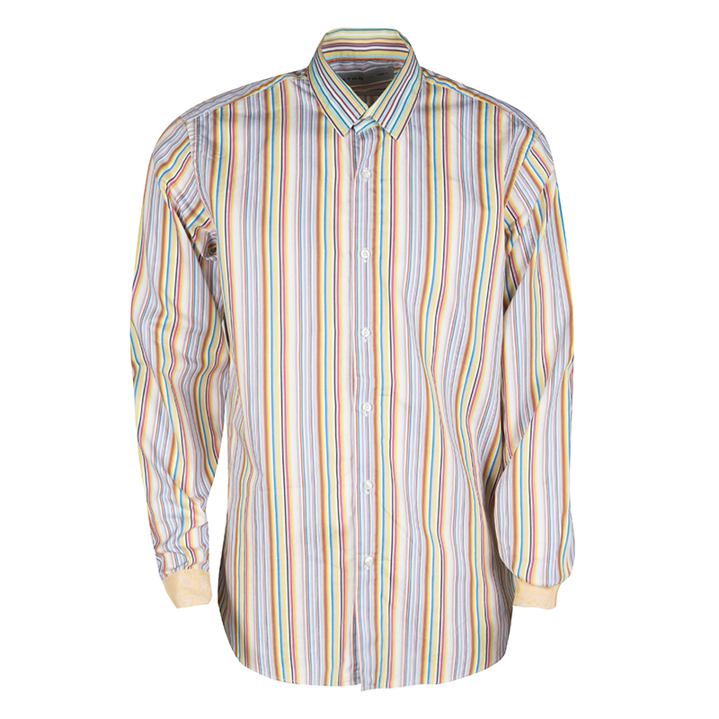 

Etro Multicolor Striped Cotton Contrast Cuff Detail Long Sleeve Shirt L