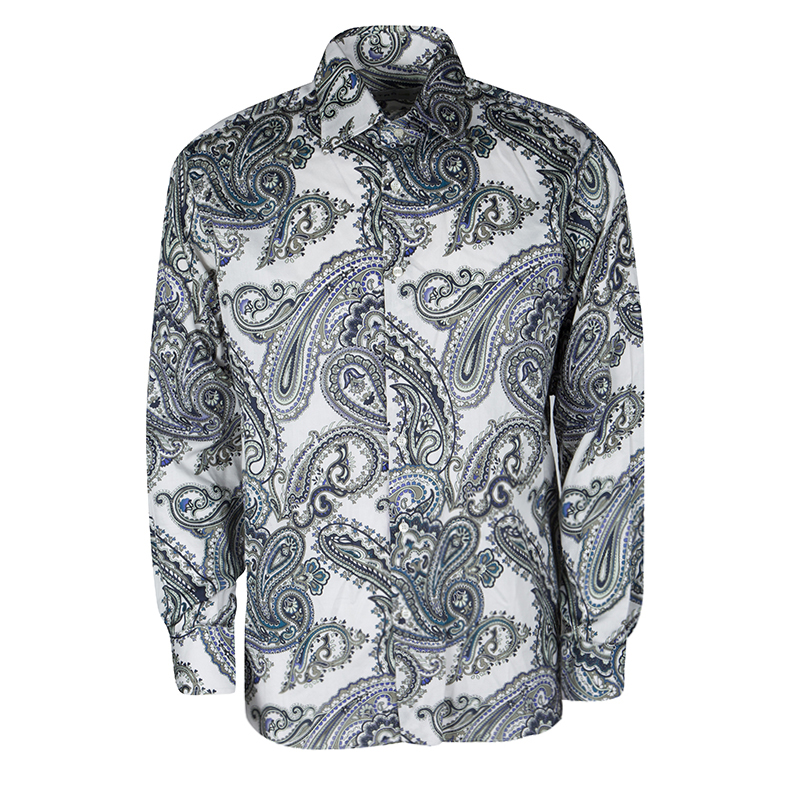 مملوكة مسبقًا Etro Off White Paisley Printed Cotton Long Sleeve Button Front Shirt L