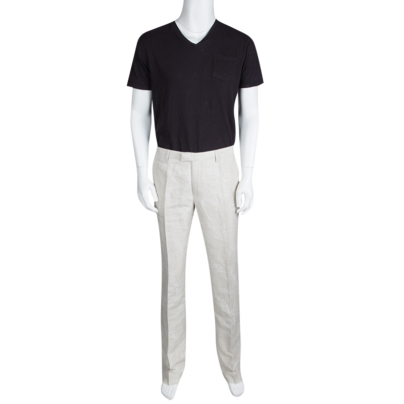 

Etro Beige Linen Cotton Paisley Pattern Pants