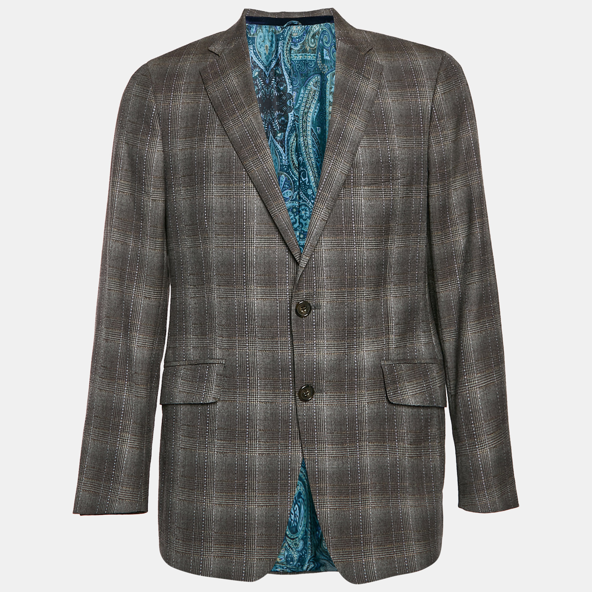 

Etro Grey Glen Plaid Wool Single Breasted Blazer L