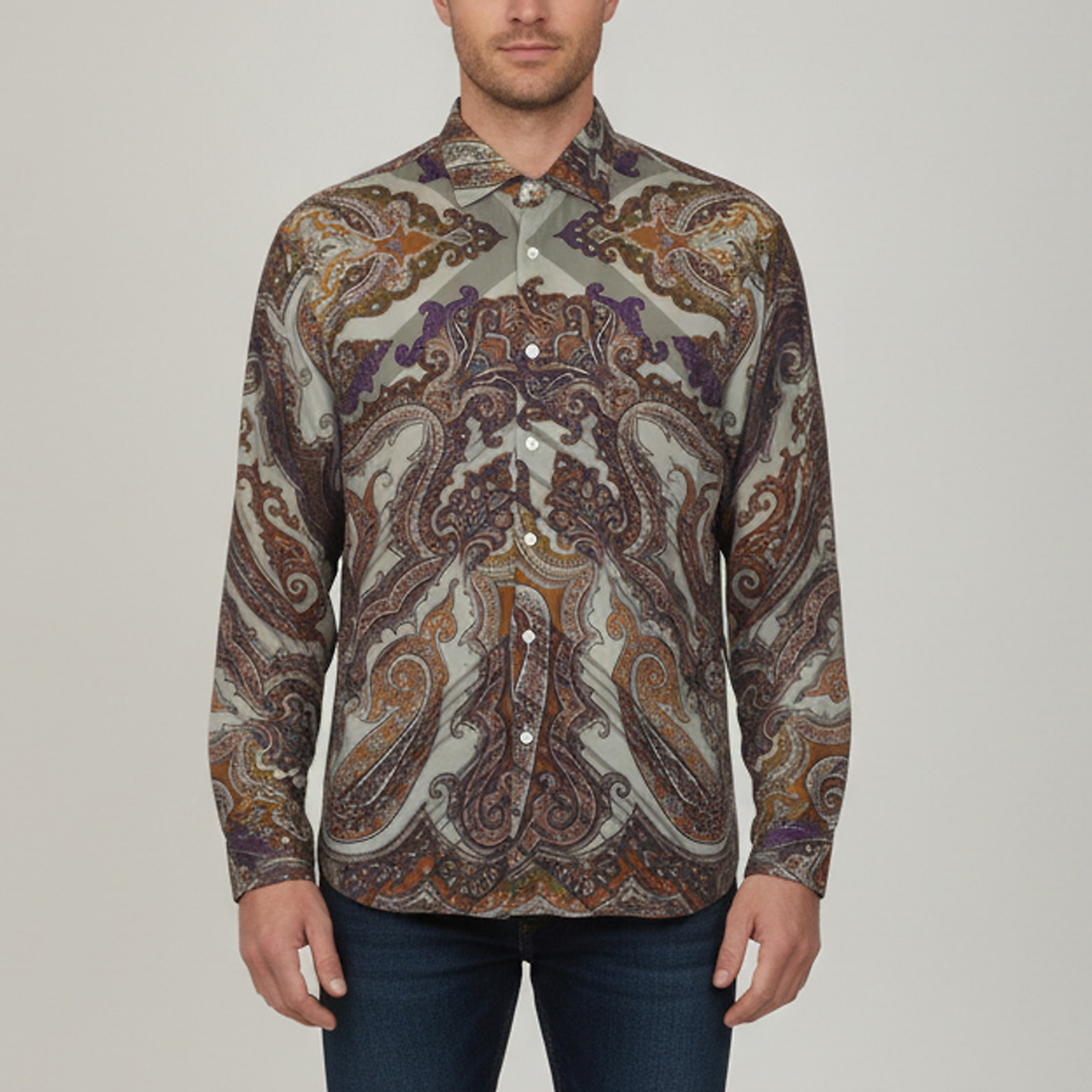 Etro Multicolor Paisley Printed Cotton Long Sleeve Shirt XL
