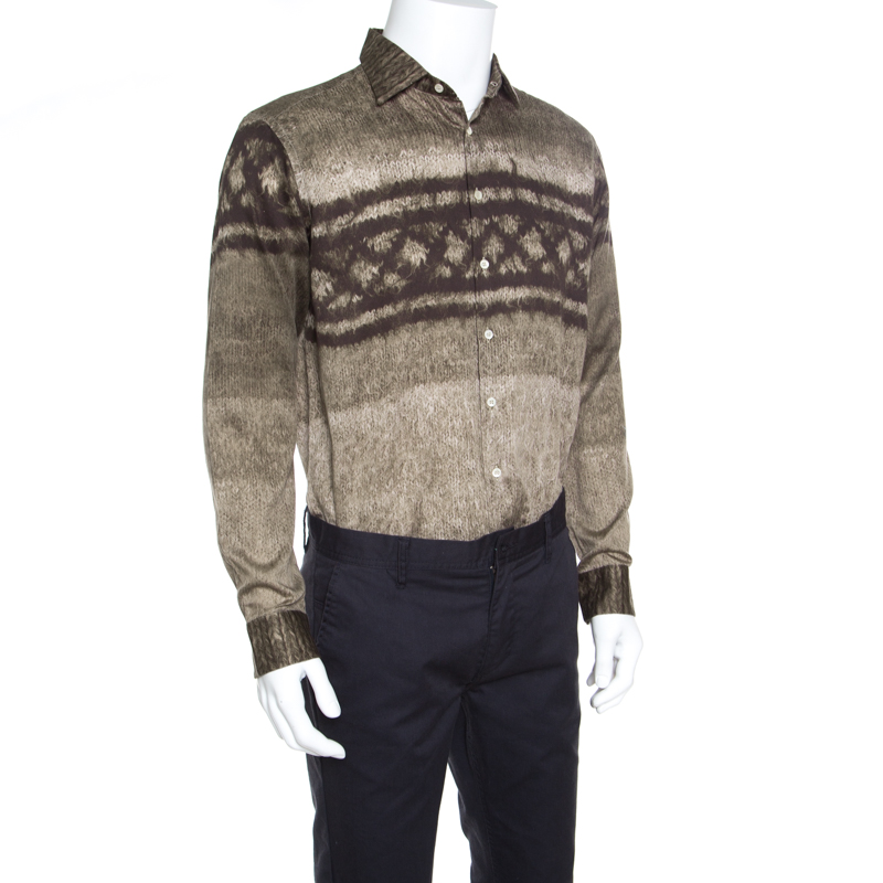 

Etro Brown Cotton Digital Rope Printed Button Down Shirt