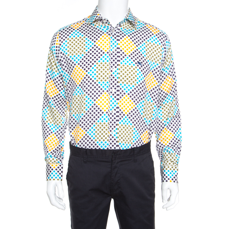 Pre Owned Etro Multicolor Cotton Polka Dot Printed Button Front Shirt L