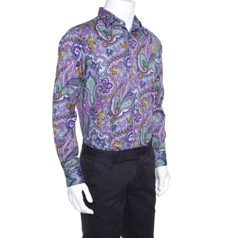 

Etro Purple Cotton Paisley Printed Button Front Shirt