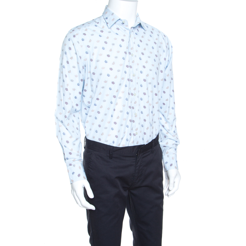 

Etro Pale Blue Crown Motif Cotton Jacquard Button Down Shirt