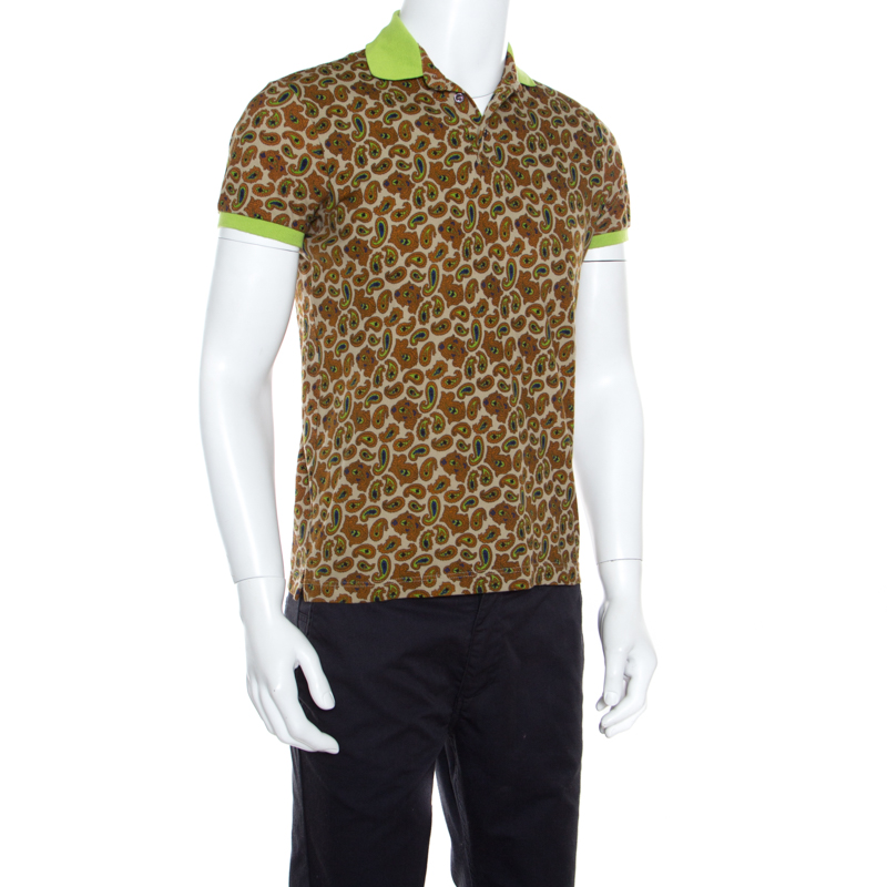 

Etro Brown Paisley Printed Contrast Trim Detail Short Sleeve Polo T-Shirt