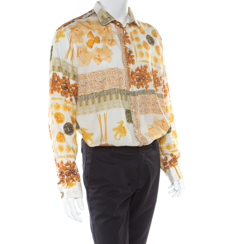 

Etro Multicolor Pasta Print Long Sleeve Button Front Cotton Shirt