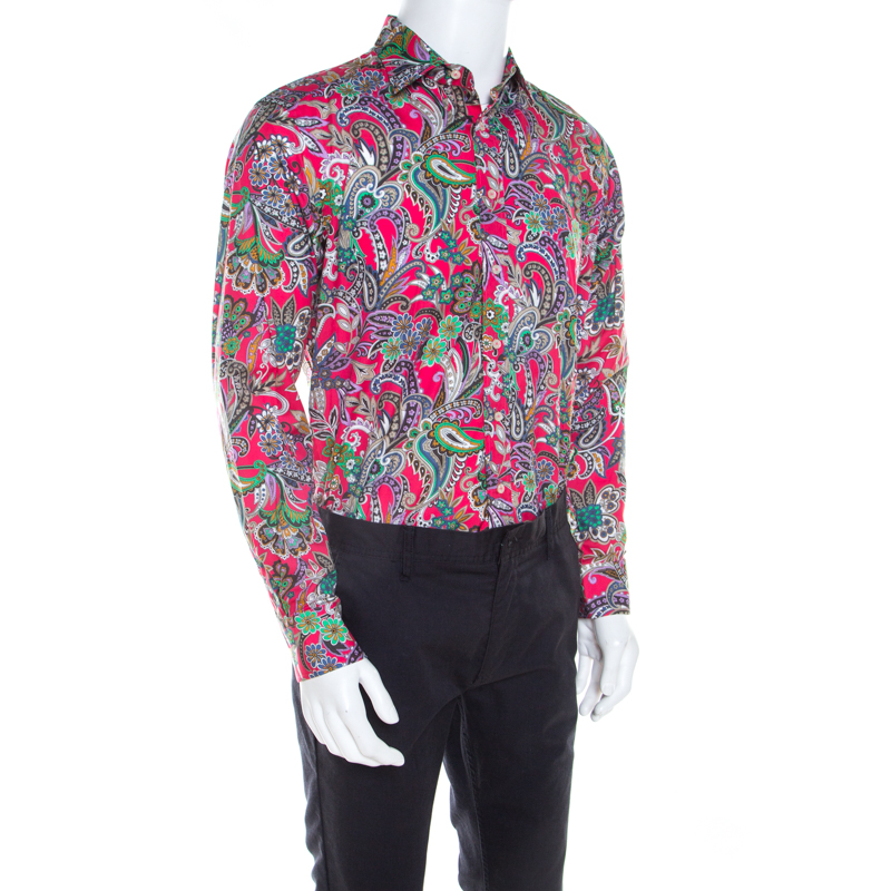 

Etro Pink Paisley Printed Cotton Long Sleeve Shirt