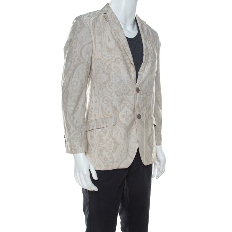 

Etro Cream Paisley Printed Cotton Regular Fit Blazer