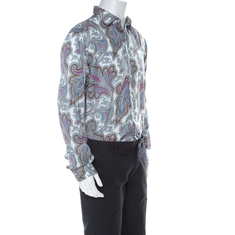 

Etro Multicolor Paisley Print Cotton Long Sleeve Button Front Shirt
