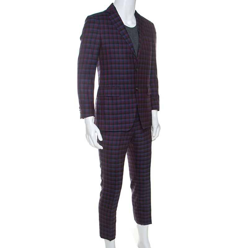 

Etro Purple Checked Wool Semi Traditional Suit