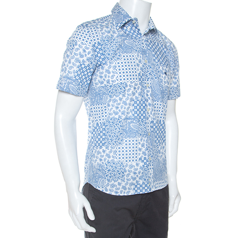 

Etro Blue and White Paisley Printed Short Sleeve Shirt
