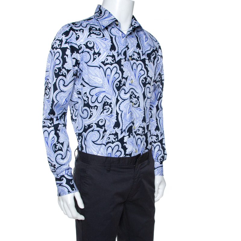 

Etro Purple Paisley Printed Cotton Button Front Shirt
