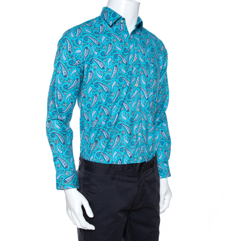

Etro Blue Cotton Paisley Printed Button Front Shirt