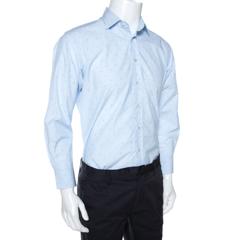 

Etro Light Blue Polka Dot & Striped Cotton Long Sleeve Shirt