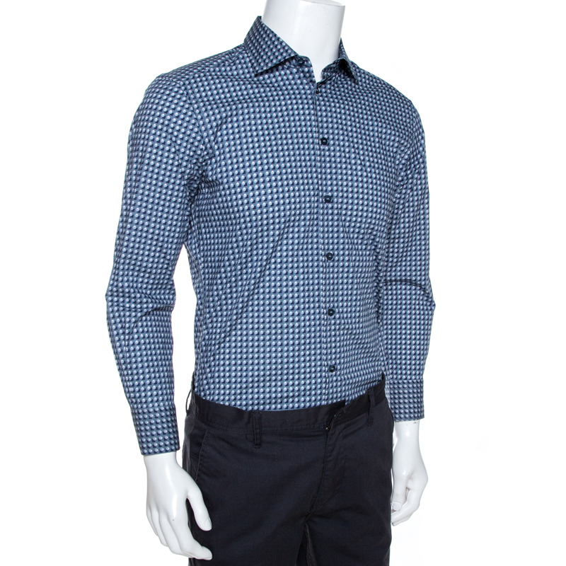 

Etro Blue Printed Stretch Cotton Mercury Long Sleeve Shirt