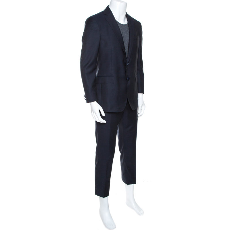 

Etro Navy Blue Textured Wool Tailored Suit