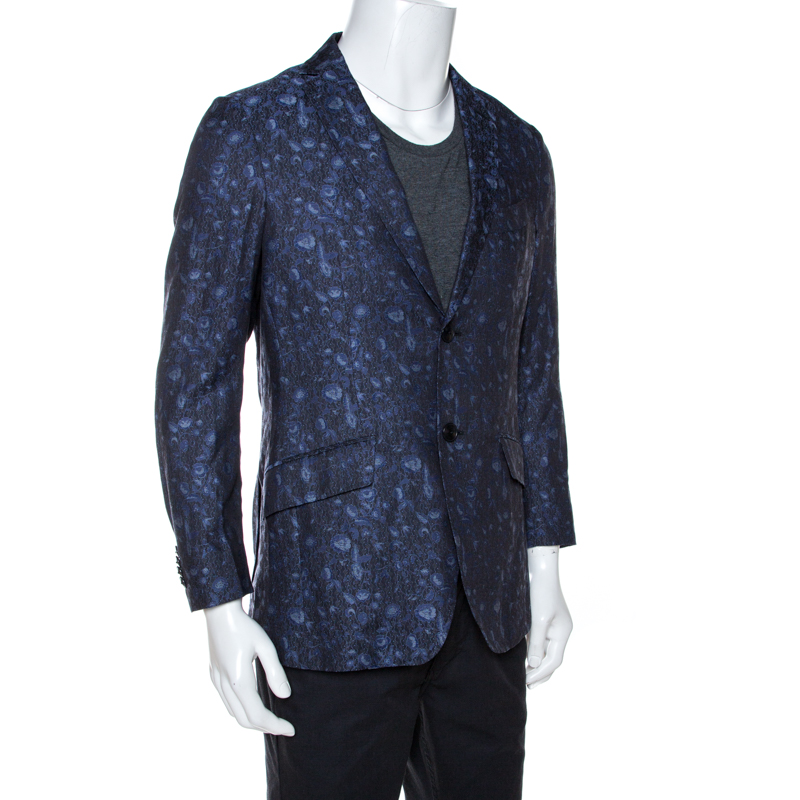 

Etro Navy Blue Floral Jacquard Two Buttoned Blazer