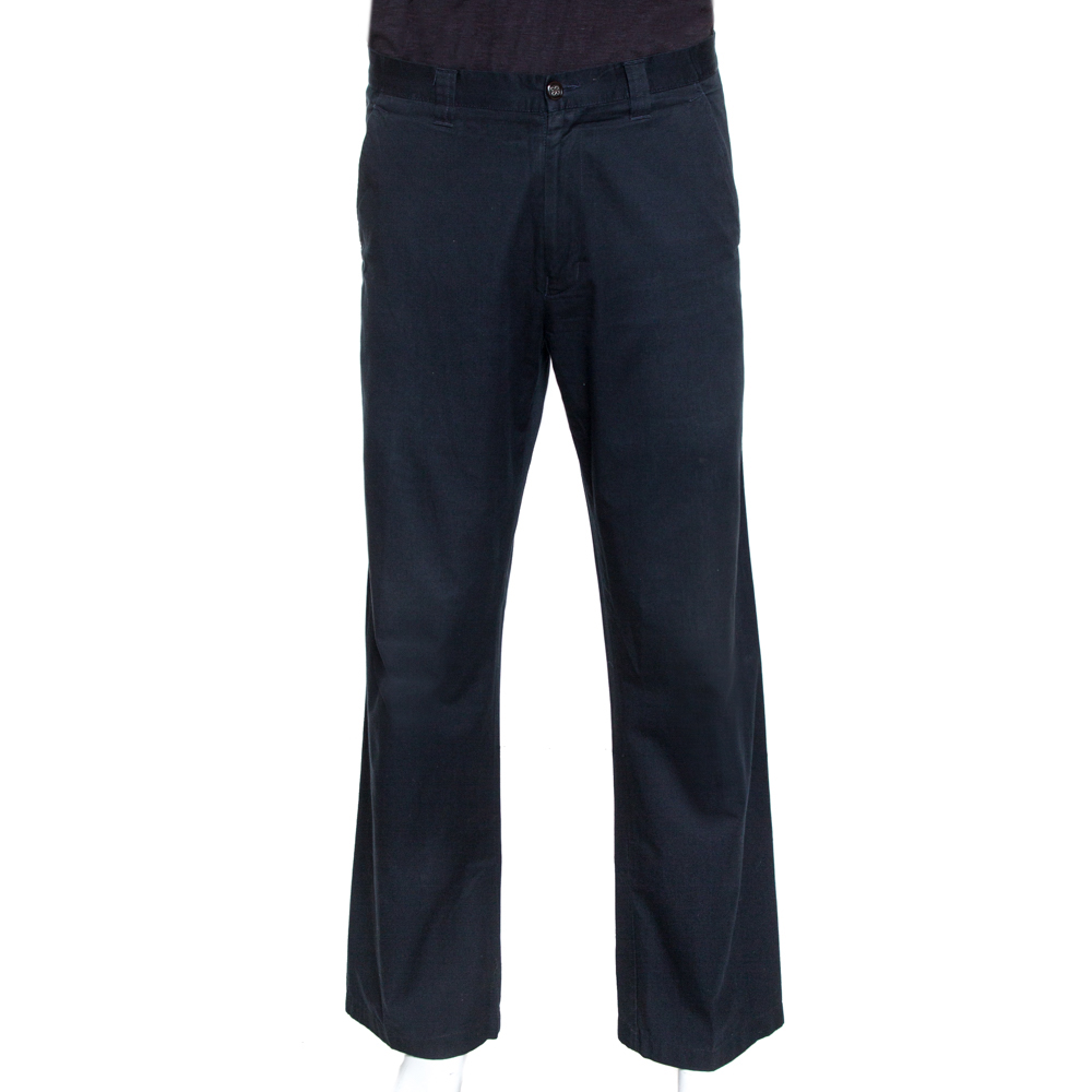 Pre-owned Etro Midnight Blue Cotton Straight Leg Trousers Xl In Navy Blue