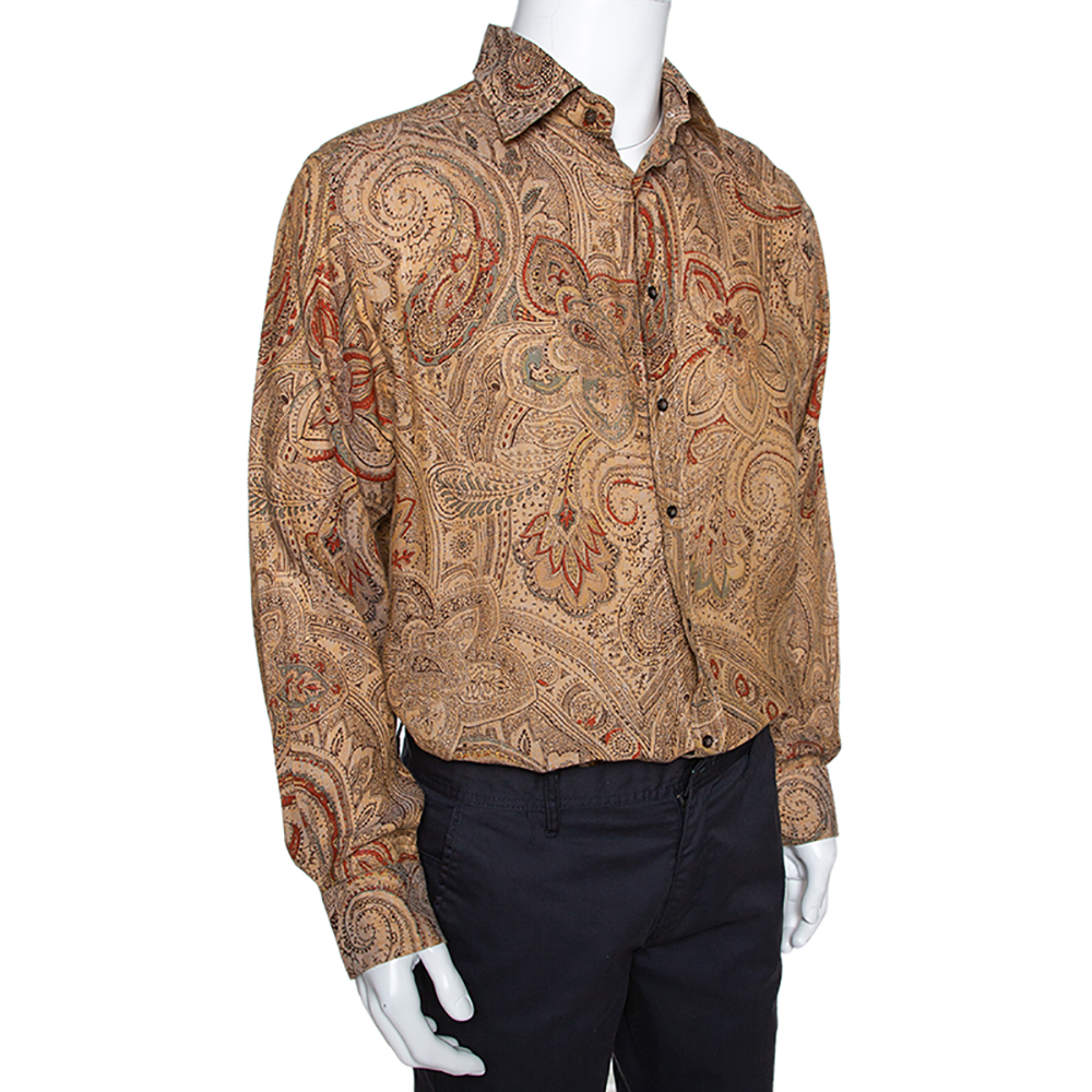 

Etro Brown Linen Paisley Print Button Front Shirt