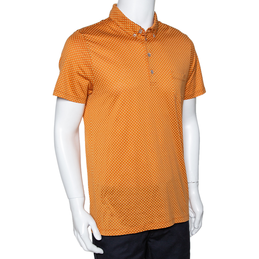 

Etro Amber Orange Geometric Printed Cotton Polo T-Shirt