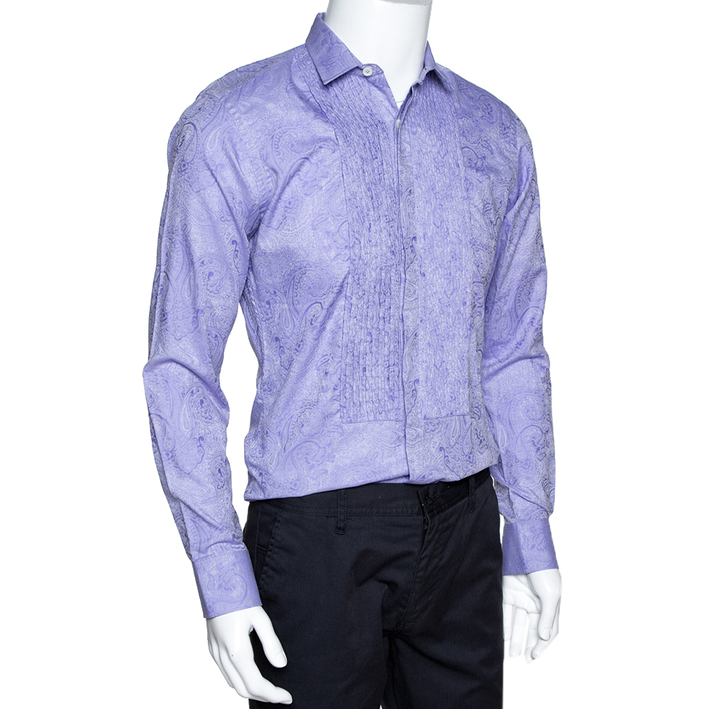 

Etro Lilac Paisley Jacquard Cotton Pintucked Long Sleeve Shirt, Purple