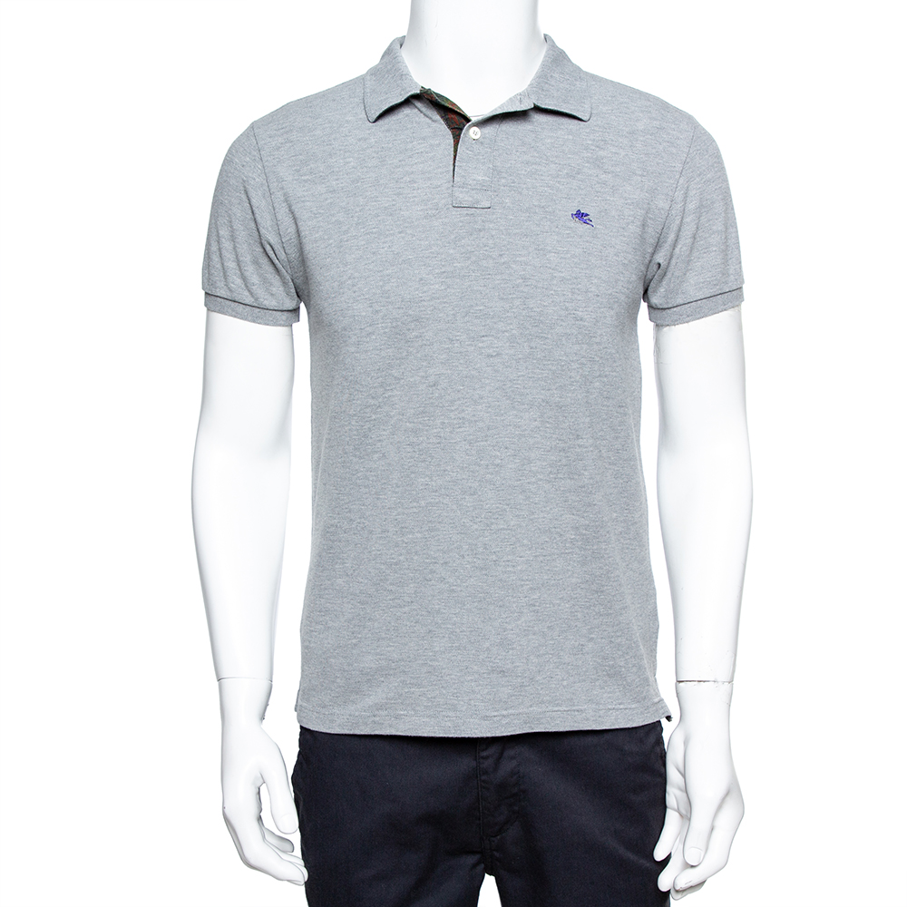 

Etro Grey Cotton Logo Embroidered Polo T-Shirt