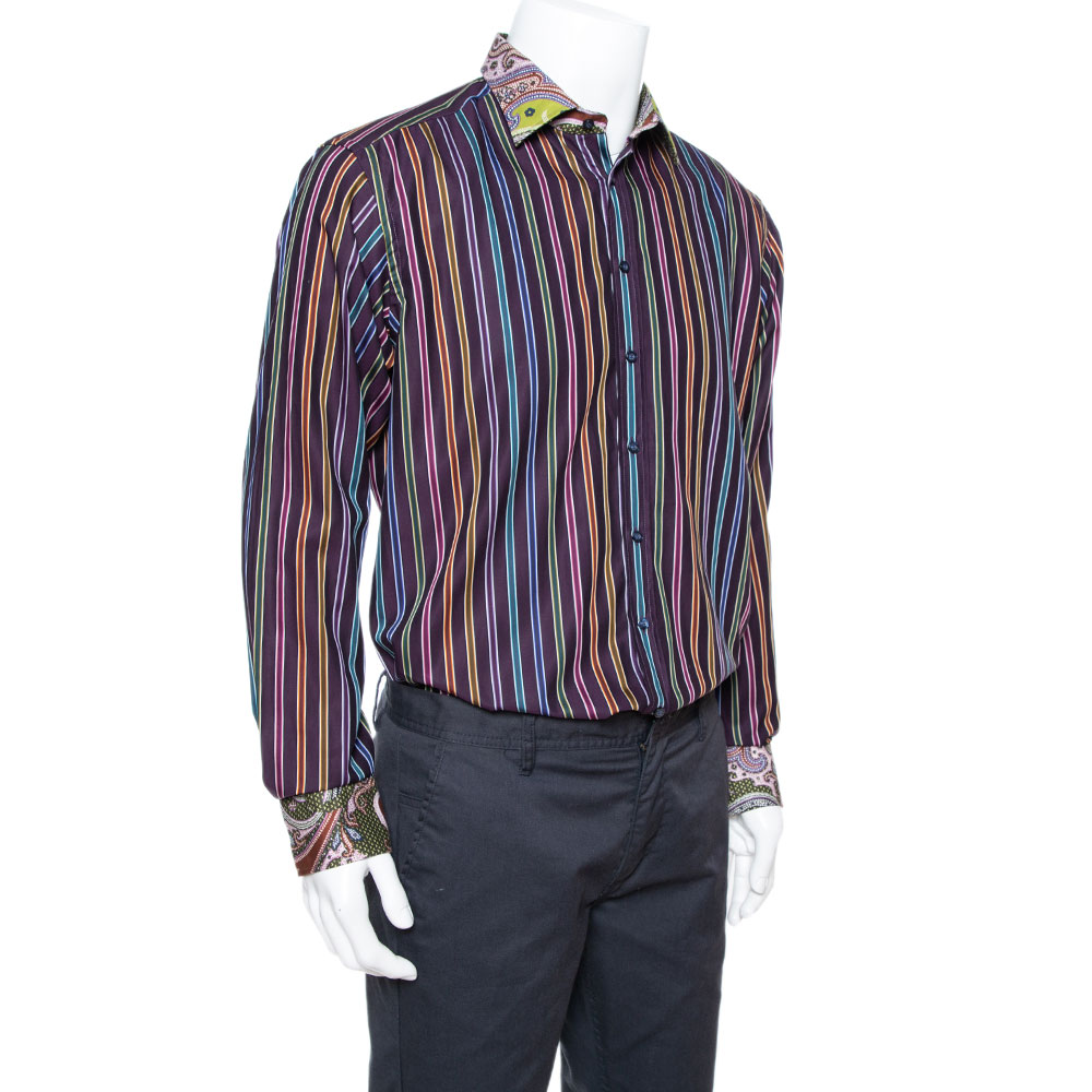 

Etro Purple Striped Cotton Printed Collar Long Sleeve Shirt