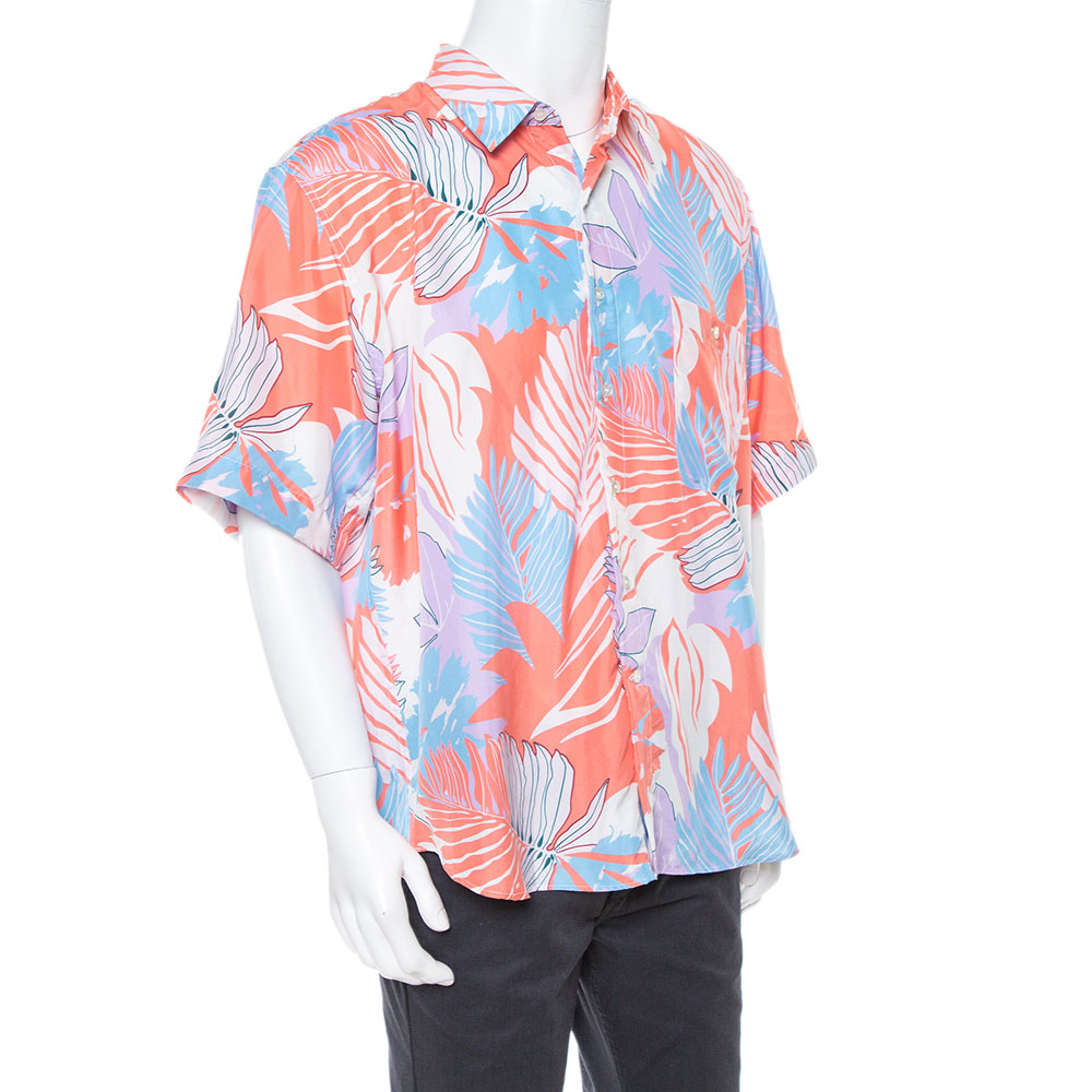 

Etro Multicolor Tropical Print Silk Short Sleeve Relaxed Fit Shirt