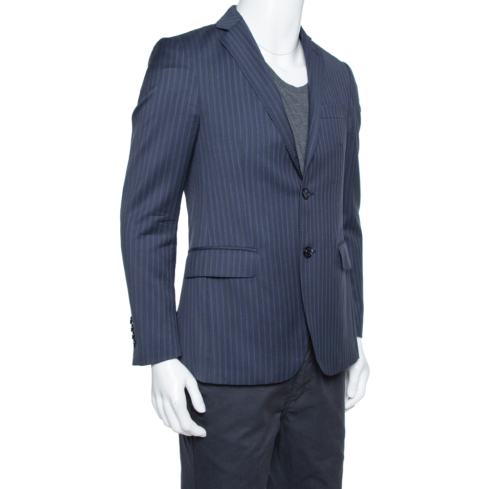 

Etro Navy Blue Pinstriped Wool Blazer