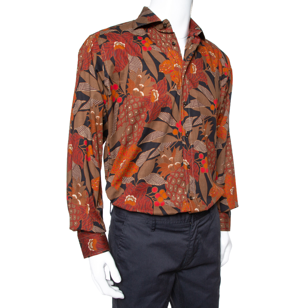 

Etro Brown Cotton Abstract Floral Print Button Front Shirt