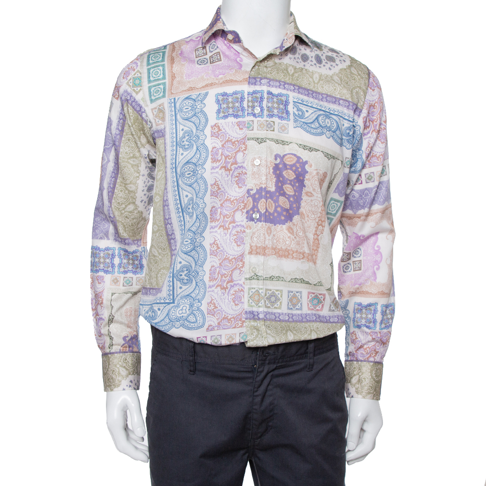 Pre-owned Etro Multicolor Paisley Printed Cotton Button Front Shirt L