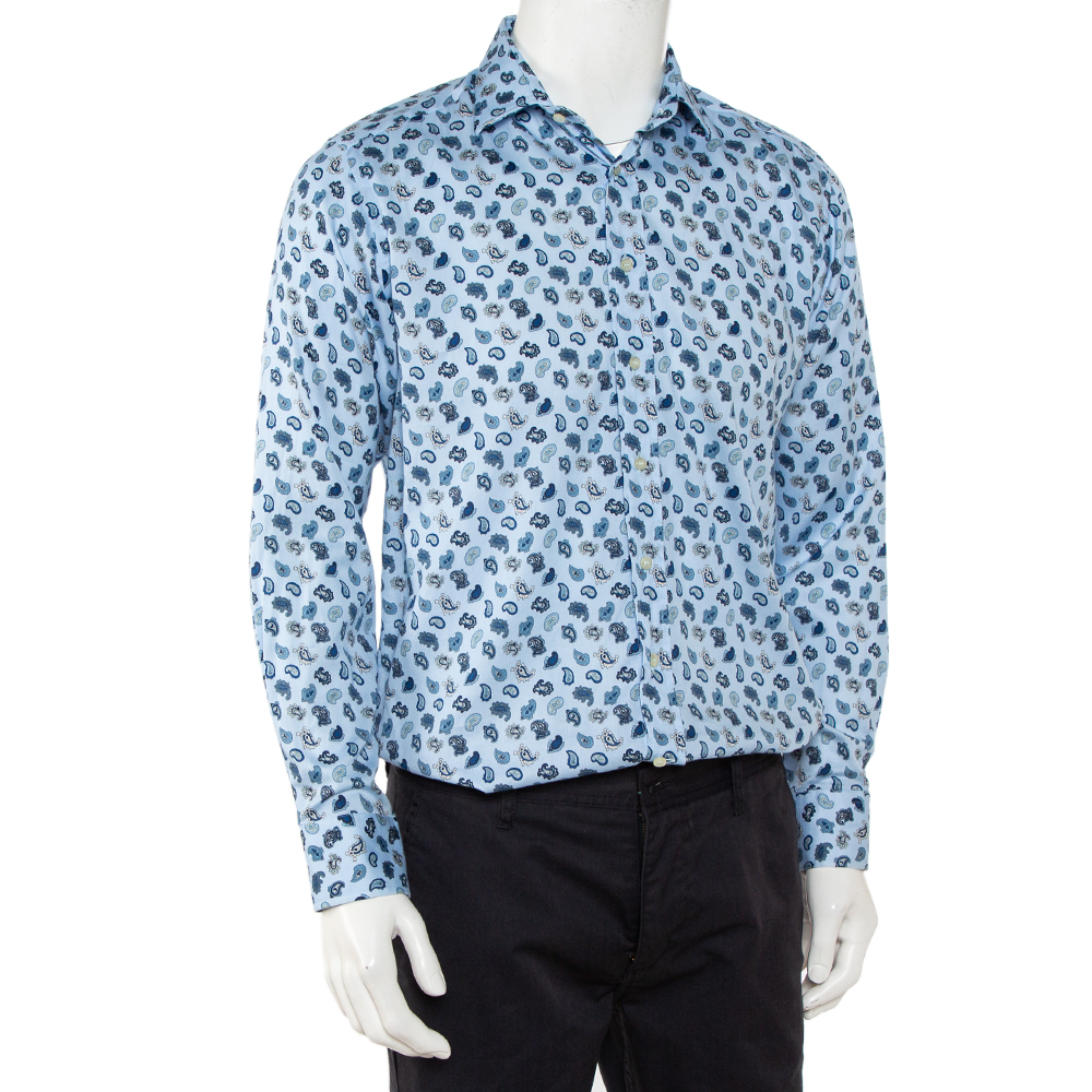 

Etro Blue Paisley Printed Cotton Button Front Shirt
