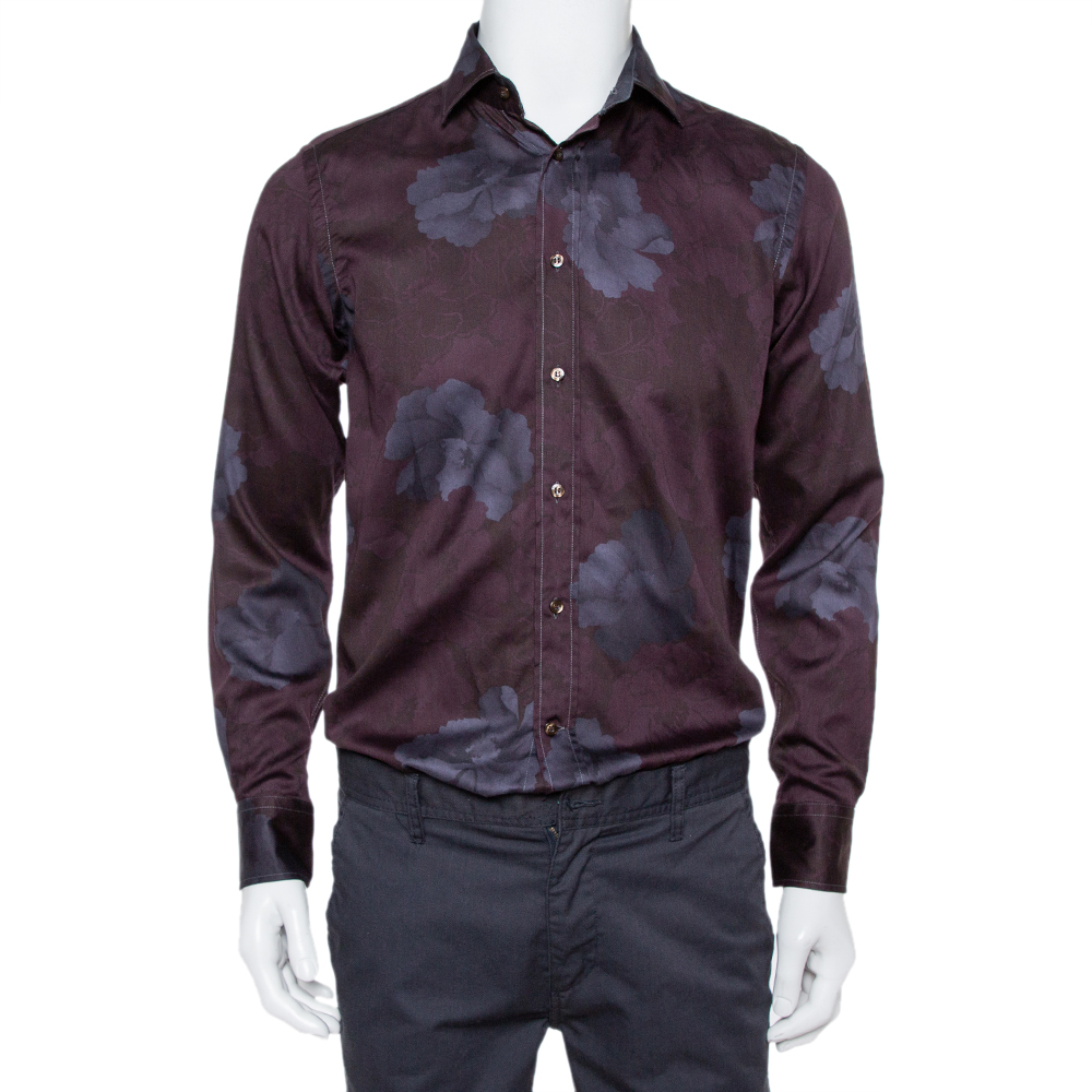 Pre-owned Etro Burgundy Printed Cotton Button Front Shirt M